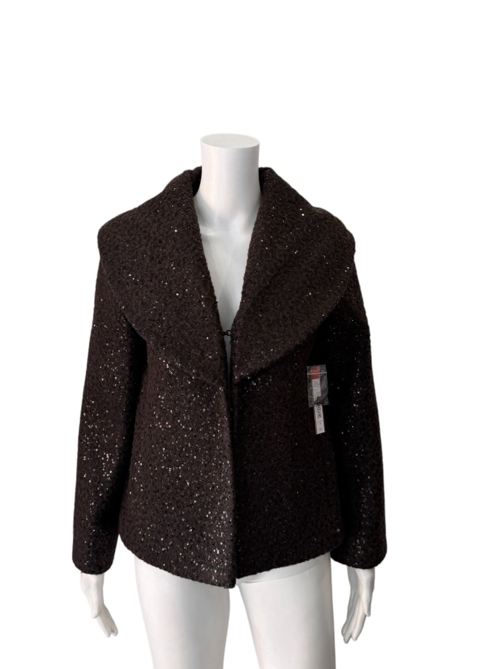 NWT $440 Alice+Olivia Keri Cropped Shawl Collar Brown Sequin Jacket Size Medium